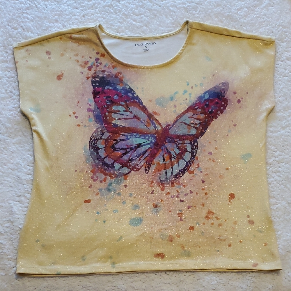 Yellow Butterfly Print Short Sleeve Tee